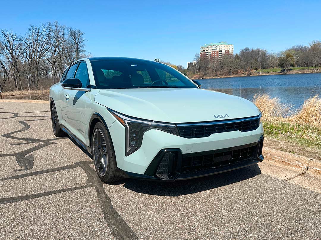 Front exterior view of the 2025 Kia K4 GT.