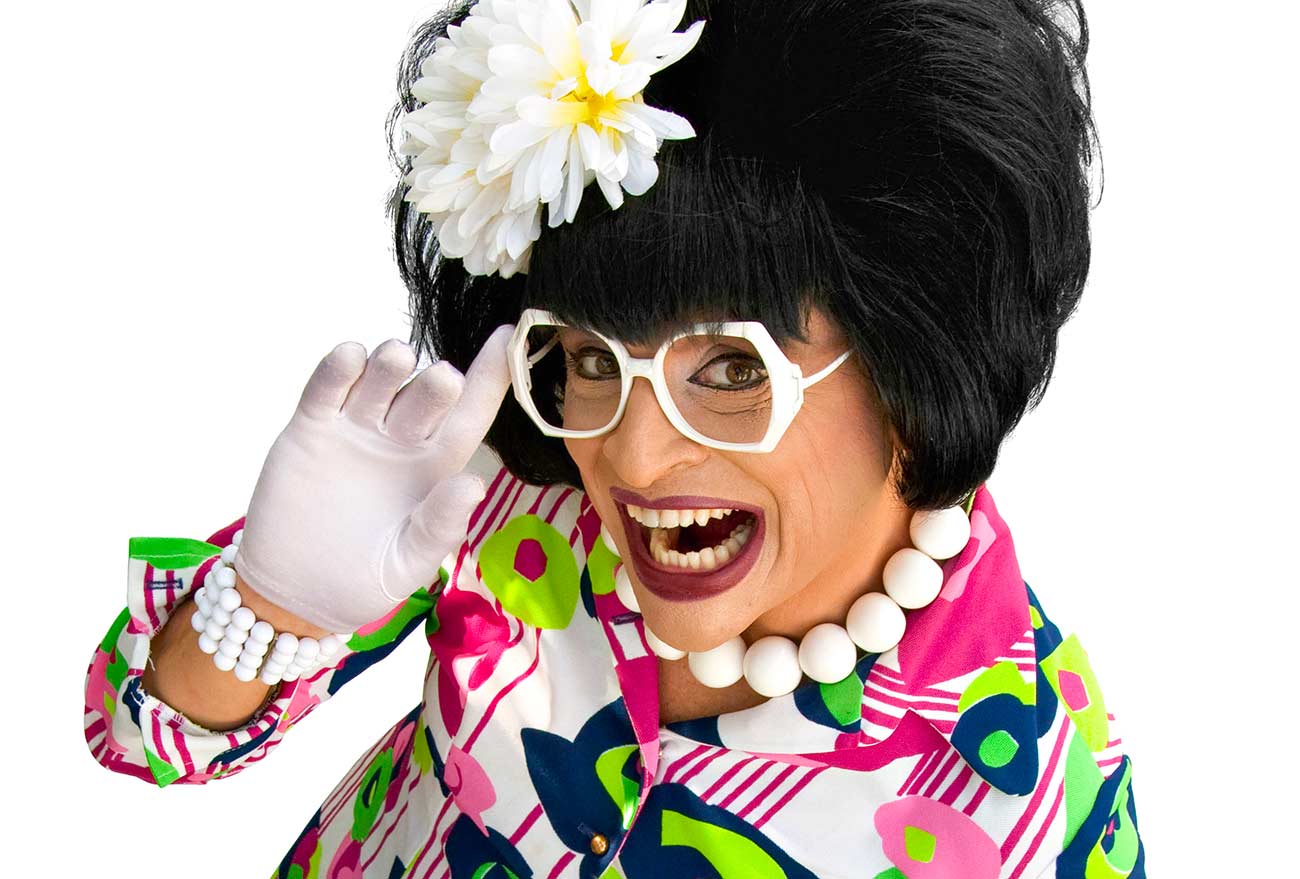 Promotional shot of Miss Richfield 1981 in a retro dress.