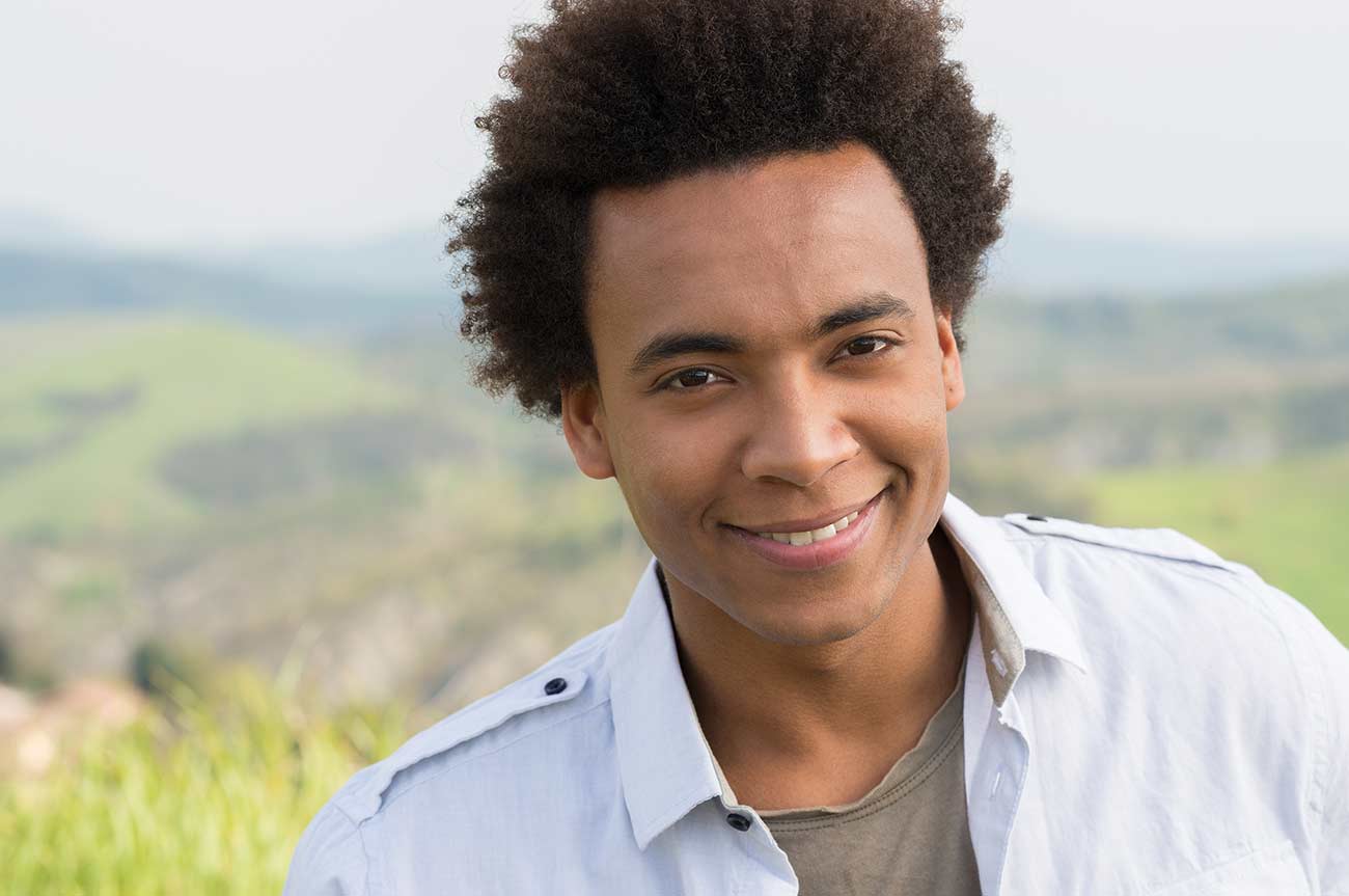 Closeup Of Happy African American Man Outside.