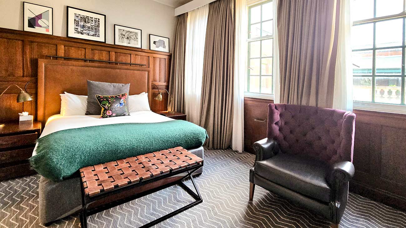 Interior view of the Kimpton Room at the Kimpton Clocktower Hotel.