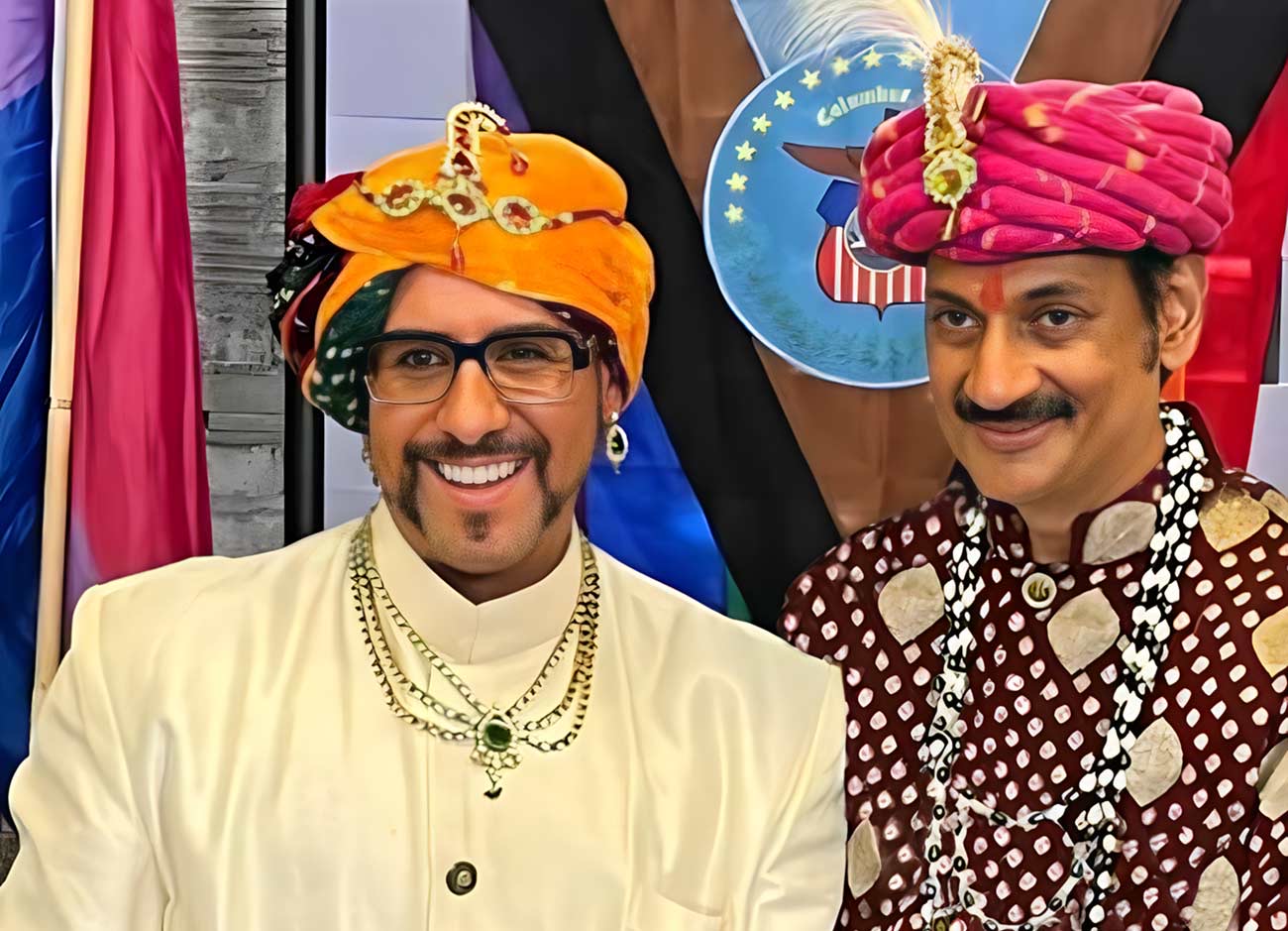 HH Prince DeAndre and HRH Prince Manvendra Singh Gohil at a public speaking event.