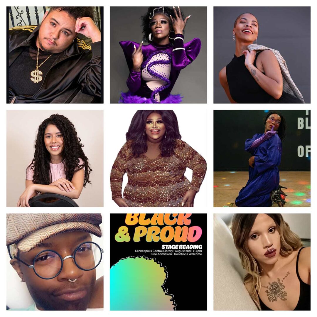 Cast member photos in separate square boxes for Black & Proud: The Musical.